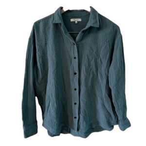 Madewell Shirt Button Down Long Sleeves Women Size Small Teal Cotton Solid